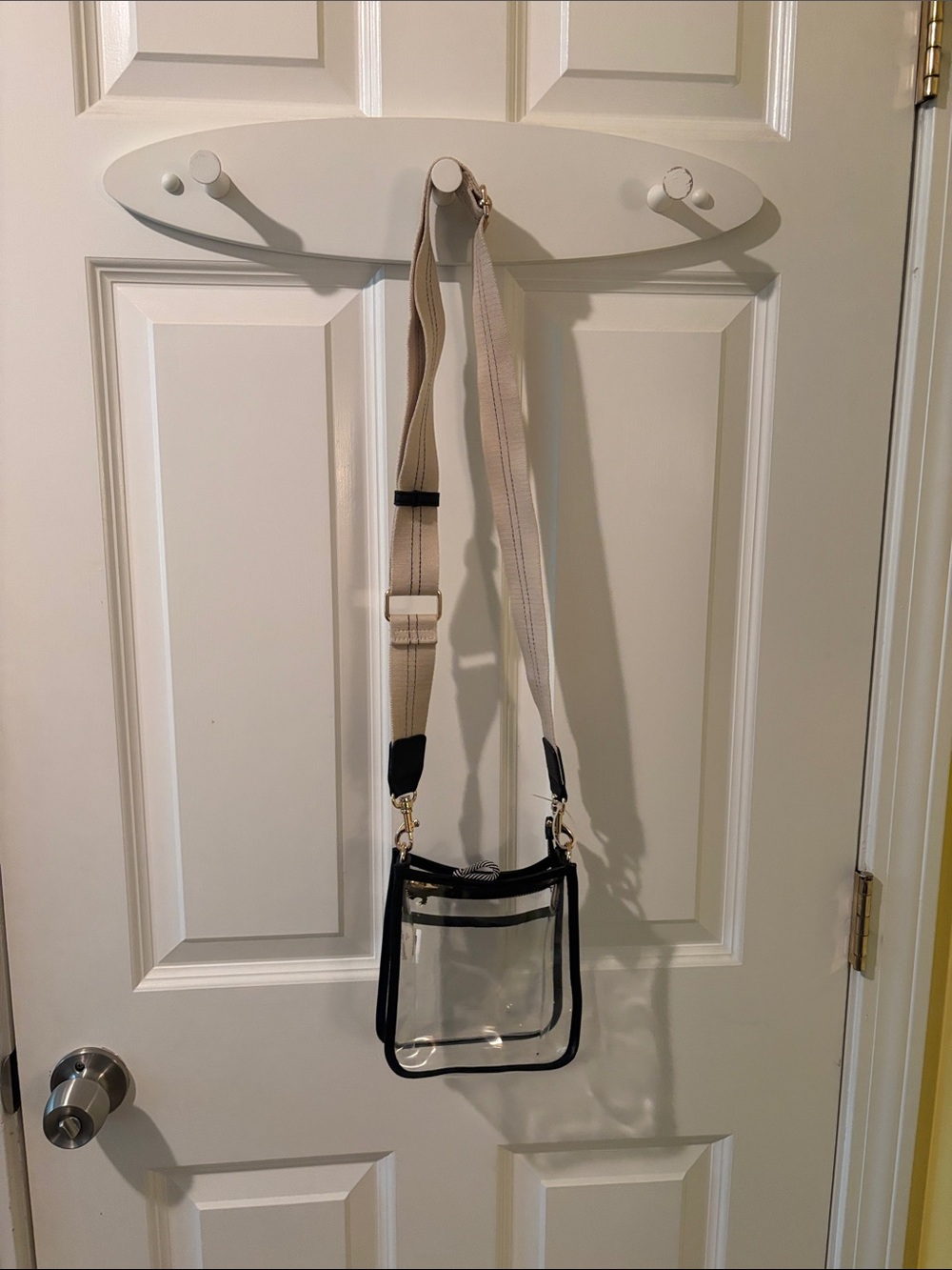 Universal Thread Clear Crossbody Bag with Black Trim and Beige Strap